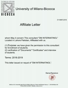 Affilateed letter Milano Bicocca University DMI
