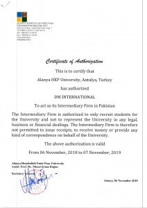 Certificate Alanya hep University Turkey DMI